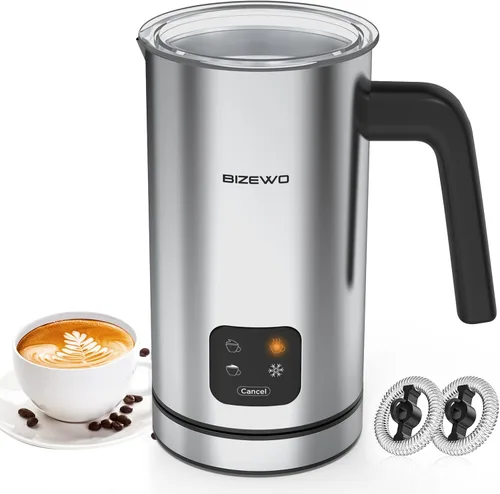 Vista 8 de BIZEWO Espumador de leche eléctrico, vaporizador de leche caliente y fría, calentador de leche automático 4 en 1 de acero inoxidable con pantalla