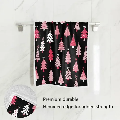 Vista 3 de Toallas de mano de cocina con árbol de Navidad, color rosa, para invierno, bosque, toalla decorativa de calidad suave y premium, toalla de invitados