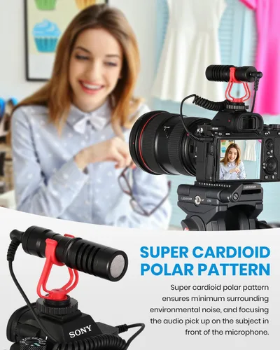 Vista 3 de Moukey MCM-1 - Micrófono para cámara réflex digital, cámara de vídeo externa con micrófono para teléfono, smartphone, Vlogging, Canon/Nikon/Sony