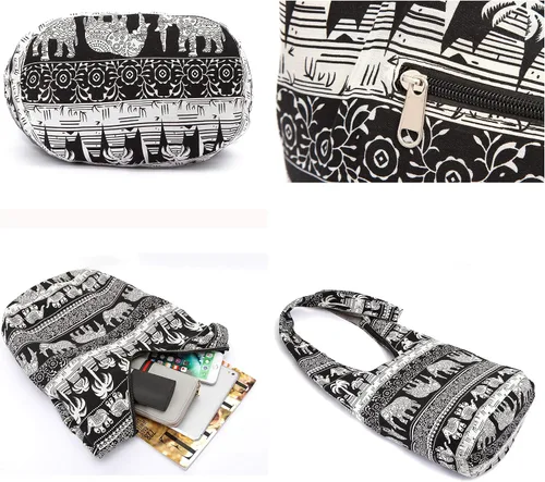 Vista 7 de Bolsa de hombro para mujer, de lona en estilo hippiebohemio para llevar cruzada al hombro, disponible en diferentes colores y estampados