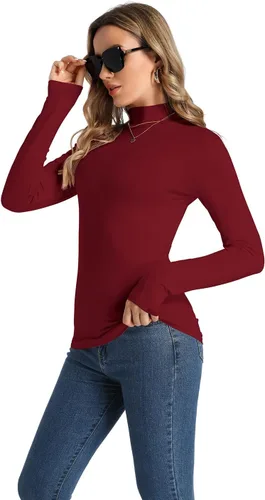 Vista 2 de Camiseta casual de cuello alto falso para mujer, capa base activa, manga larga, suave, delgada