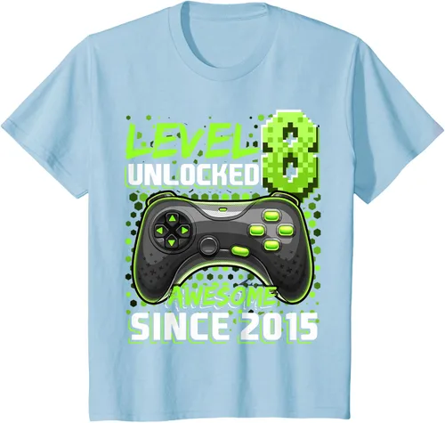 Vista 9 de Level 8 Unlocked Awesome 2015 Video Game 8th Birthday Boy T-Shirt, Negro
