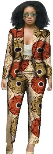 Vista 3 de Conjunto de traje de chaqueta y pantalón con estampado africano para mujer