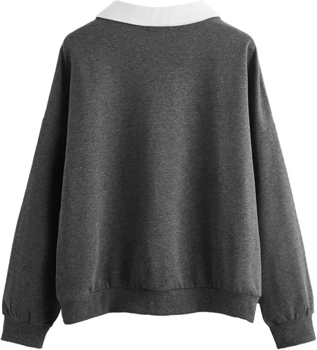 Vista 2 de SweatyRocks Sudadera casual de manga larga con cuello de contraste para mujer