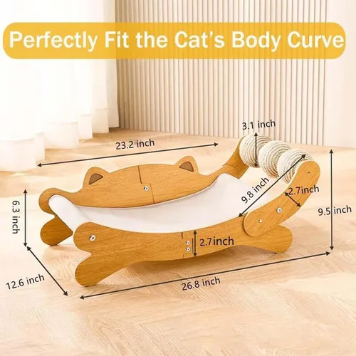 Vista 3 de Sisal - Cama rascador para gatos, tabla rascador de cartón sólido extra grande con bola de sisal, tumbona hamaca de 26.8 pulgadas para gatos