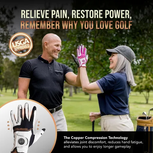 Vista 7 de Copper Tech Golf Gloves Men Right Handed Golfer Or Left Handed Golfer (2 Pack) Copper Compression Joint Support Flexible & Comfortable Fit with