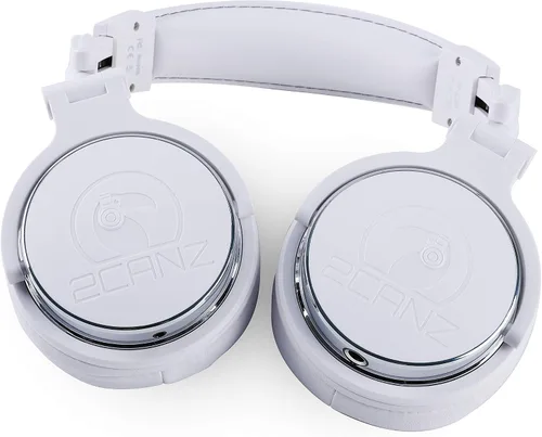 Vista 4 de 2CANZ Auriculares profesionales profesionales con cable blanco mate para DJ, parte trasera cerrada, almohadillas de felpa para los oídos