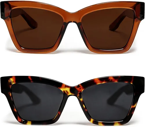 Vista 11 de VISOONE Cat Eye Sunglasses for Women Men Designer Retro UV400 Shades Negro/Marrón