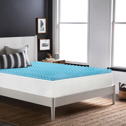 Vista 2 de 1-Inch Premium Convoluted Gel Memory Foam Toppers for Enhanced Comfort and Support, Twin, Blue