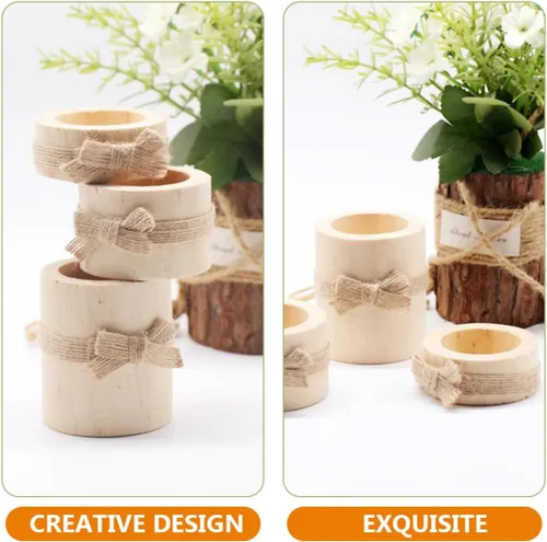 Vista 8 de Wooden Tealight Candle Holder Set 3 Sizes Tabletop Candle Stand Natural Wood Material for Home Dining Party Centerpiece