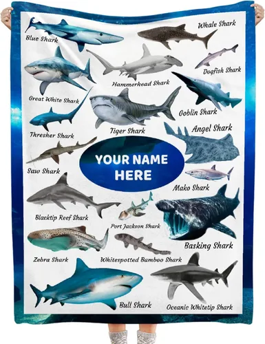 Vista 9 de Manta de regalo de tiburón para niños, niñas y amantes de los tiburones, súper suave, ligera y cálida para sala de juegos, cama y campamento, 30 x