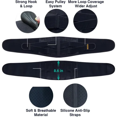 Vista 7 de Soporte de espalda para aliviar el dolor de espalda baja – Soporte ergonómico y cinturón elástico ajustable – Soporte lumbar para hernia de disco