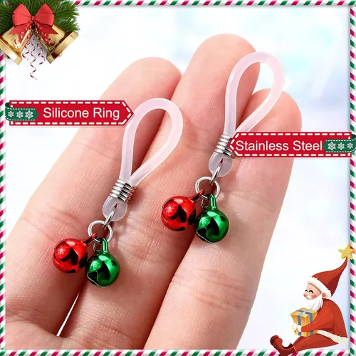 Vista 2 de Melighting Christmas Nipple Rings Fake Nipple Piercing Jewelry with Bell Adjustable Non-Piercing Nipple Piercing for Women Faux Nipple Jewelry