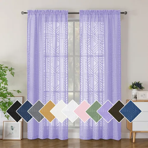 Vista 30 de Simplebrand Cortinas traslúcidas negras de cocina de 24 pulgadas de largo, 2 paneles, filtrado de luz, geométrico jacquard con textura, cortinas