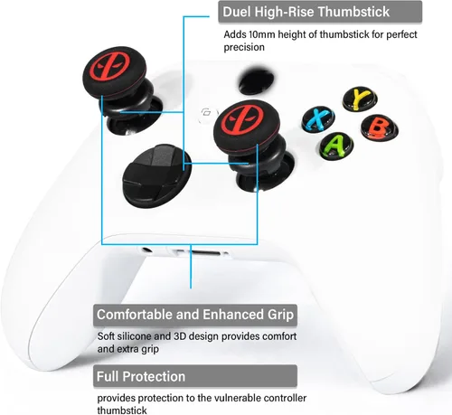 Vista 2 de Extensor de palanca de pulgar FPS e impresión de goma cubierta de agarre de silicona 2 juegos para Xbox Series XS y Xbox One Controller (mmortal)