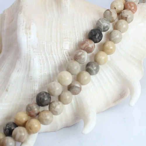 Vista 3 de SR BGSJ Jewelry Making Craft Natural 6, 8, 0.394 in, redondo, coral fósil, crisantemo, jaspe, piedras preciosas sueltas, cuentas espaciadoras de 15