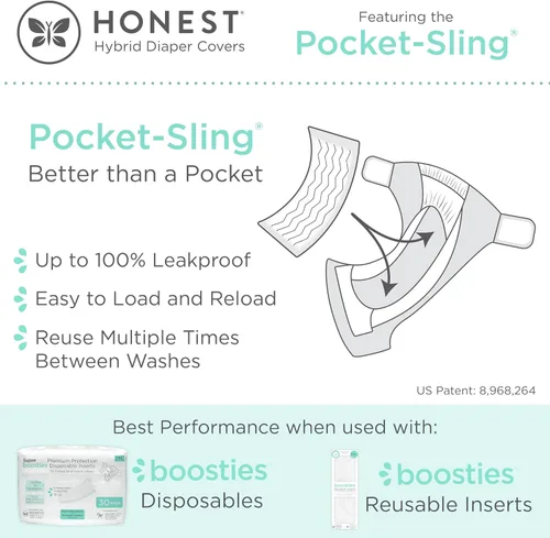 Vista 3 de Honest - Fundas híbridas de pañal de tela con bolsillo-cabestrillo, tamaño pequeño (8-15 libras), detiene las fugas nocturnas, uso con almohadilla