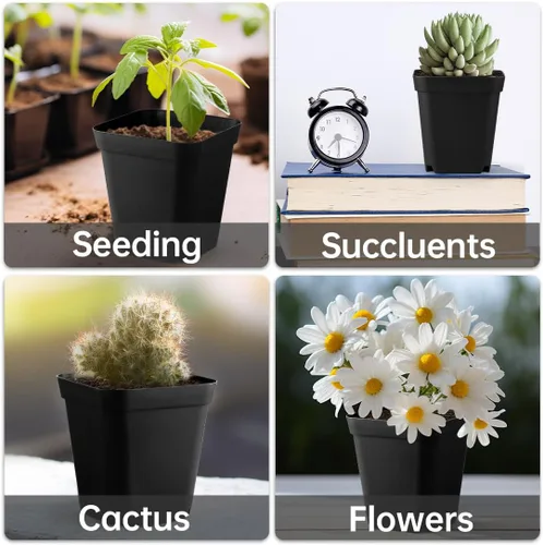 Vista 5 de 60 piezas de macetas de vivero de 6,9 cm, macetas de plástico para inicio de semillas con agujeros de drenaje, macetas de plántulas resistentes
