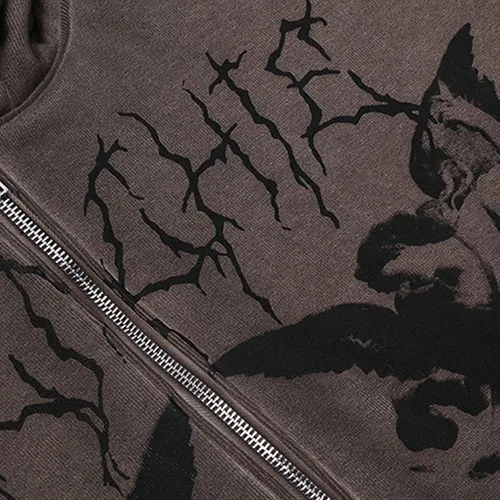Vista 3 de Sudadera de manga larga con cremallera y estampado gráfico vintage para mujer, Y2K, hip-pop, ropa urbana