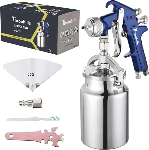 Vista 9 de Juego de pistola rociadora de alimentación por sifón para pintura con boquilla de 1,4/1,7/2,0 mm, recipiente de 1000 cc y 6 coladores de pintura