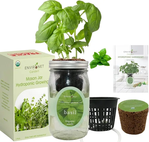 Vista 2 de Kit de Cultivo Hidropónico, Kit de Inicio de Jardín de Hierbas en Frasco Mason con Autoriego para Interiores, Jardín de Hierbas para Alféizar