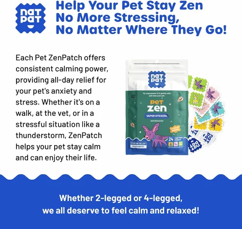 Vista 4 de NATPAT Pet Zen - Parches calmantes para perros – Alivio eficaz del estrés sin medicamentos para viajes, fuegos artificiales y ansiedad por