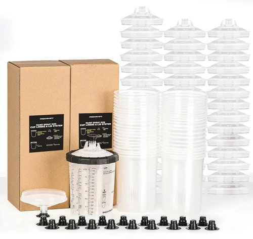 Vista 8 de InoKraft Copa para Pistola de Pintura Desechable, Kit Mini de 6 Onzas (180ml) con 6 Copas y Tapas, 1 Copa Rígida con Anillo Retenedor, 3 Tapones