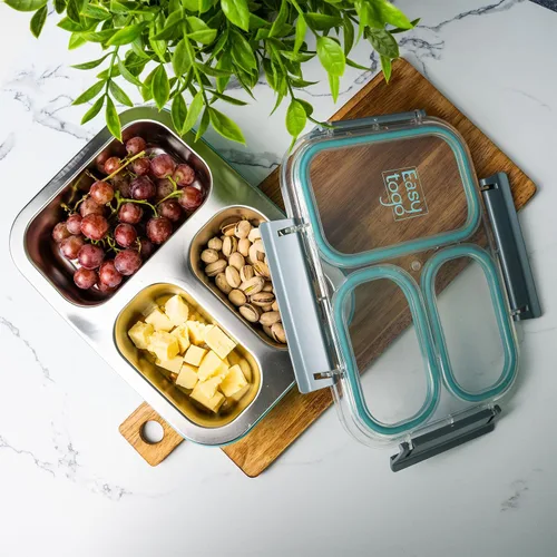 Vista 8 de Easy Togo Lonchera grande de acero inoxidable de 40 onzas para adultos, 3 compartimentos, lonchera con tapa, contenedor reutilizable para aperitivos