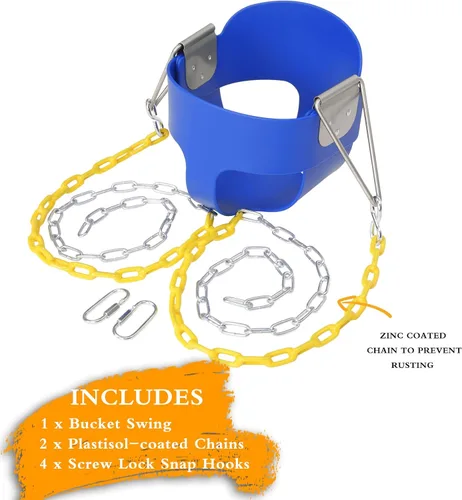 Vista 2 de Ktaxon Columpio de cubo para niños pequeños, asiento completo de cubo para niños con cadenas revestidas y ganchos de bloqueo, juego de columpios