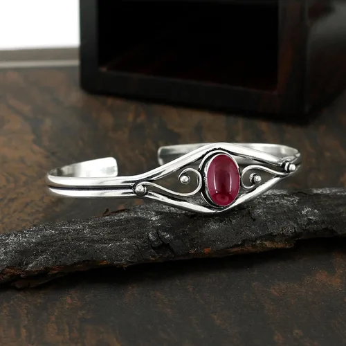 Vista 5 de Natural Gemstone Cuff Bangle Bracelets for Women Handmade Statement Birthstone Jewelry Adjustable Size for Perfect Fit Gift for Birthdays