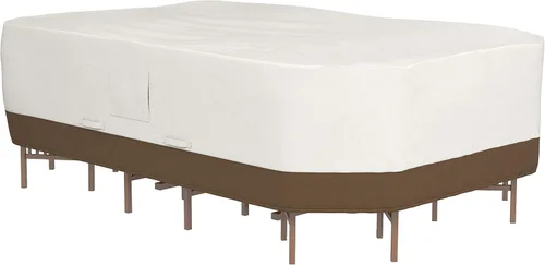 Vista 8 de Amazon Basics Funda para mesa de centro de patio al aire libre, impermeable, anti-UV, duradera, beige/tostada, 48 x 28 pulgadas