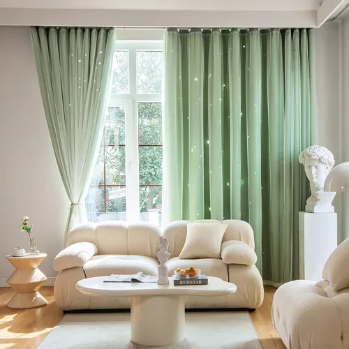 Vista 16 de Loyala Cortinas opacas con diseño de estrellas para dormitorio, doble capa, niños, bonitas, 84 pulgadas de largo, 1 panel, beige, 42 x 84 pulgadas