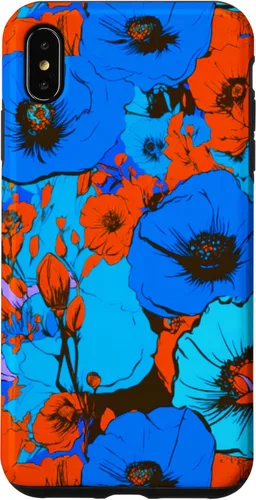 Vista 7 de Funda para iPhone 14 Pop Art Retro Floral Cobalto Azul Naranja Diseño de Flores