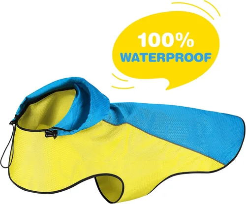 Vista 2 de Impermeable para perro, poncho impermeable con capucha, chaqueta reflectante de seguridad para perro, abrigo impermeable para perro, impermeable