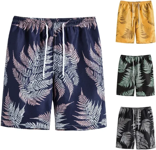 Vista 2 de Cathalem Hawaiian Shorts for Men,Men's Hawaiian Pants Flower Beach Shorts Casual Lightweight Swim Trunks Drawstring Trouser
