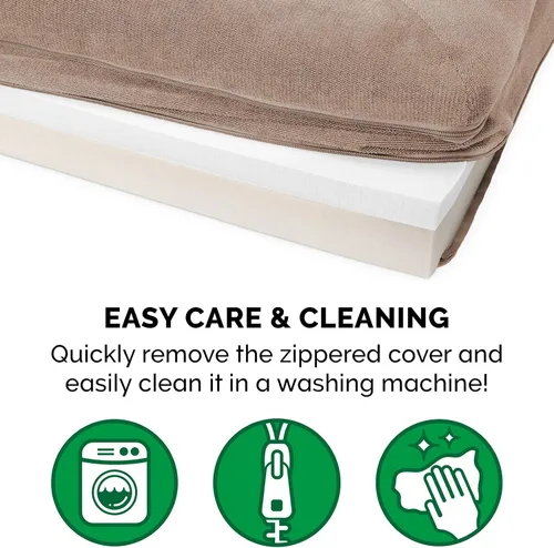 Vista 8 de Furhaven Cama para perro, de espuma viscoelástica, estilo sofá, Sherpa y chenilla, crema, M