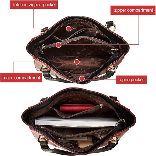 Vista 4 de LAORENTOU Cow Leather Tote Handbags for Women Top-handle Purse Lady Pocketbooks Shoulder Bags Work Tote Bags