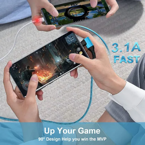 Vista 4 de Cable de alimentación USB C 3.1A Samsung C tipo cable de carga rápida en ángulo recto 90 grados, 5 unidades de 6 pies, cargador de teléfono Android