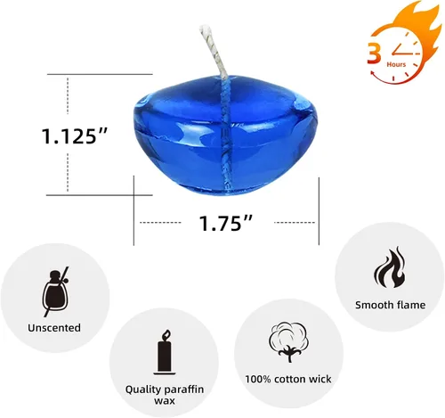 Vista 6 de Zest Candle Velas flotantes de 12 piezas, 1.75 pulgadas, gel azul transparente