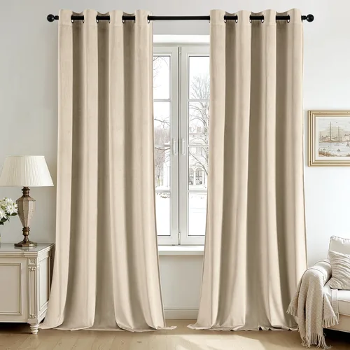 Vista 82 de ANRODUO Cortinas de terciopelo beige de 45 pulgadas de largo, opacas con aislamiento térmico insonorizado, cortinas de privacidad para oscurecer