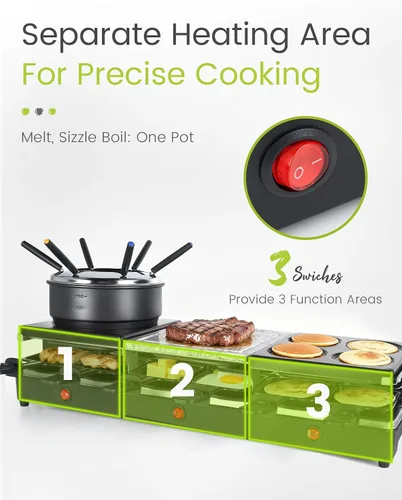 Vista 7 de Parrilla de Mesa Raclette - Parrilla Eléctrica Interior con Plancha - Antiadherente Extra Grande Reversible 4 en 1 para Exteriores Apta
