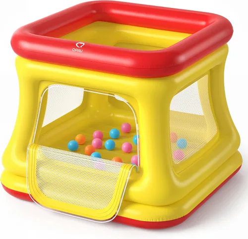 Vista 9 de QPAU - Casa inflable 3 en 1 con bomba para niños pequeños de 1 a 3 años Azul y rosa