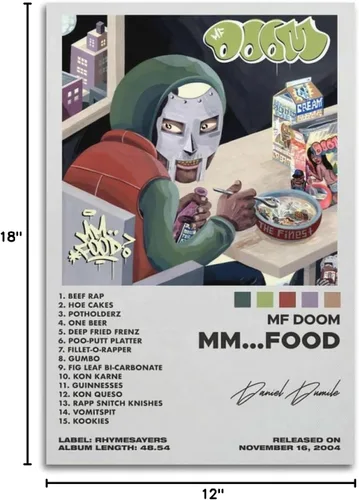 Vista 6 de Póster de MF Doom Mm Food Music Album Cover Firmado Edición Limitada, Póster en lienzo para decoración de pared, imagen impresa para sala de estar