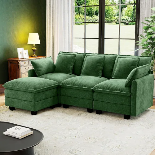 Vista 16 de Seccional Cloud Couch de 107", Sofá Seccional Modular en Forma de U, Sofá de Asiento Profundo de 4 Asientos con 6 Almohadas Extraíbles Lavables y 2