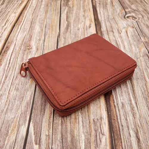 Vista 2 de Cartera de cuero con cremallera alrededor de los hombres con inserciones, Borgoña, Cartera con cremallera