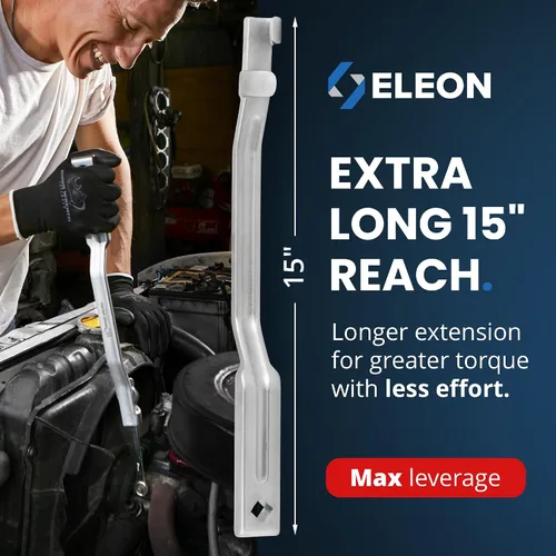 Vista 2 de Barra de herramienta extensora de llave Rhino - Extensión de llave extra larga de 15 pulgadas para máxima palanca - Multiplicador de par con guantes