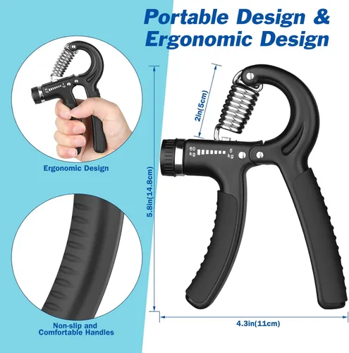 Vista 4 de AIXPI Grip Strength Trainer, Hand Grip Exerciser Strengthener with Adjustable Resistance 11-132 Lbs (5-60kg), Forearm Strengthener, Hand Exerciser