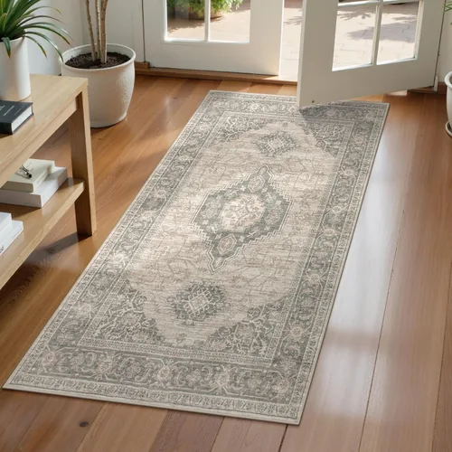 Vista 56 de Lahome Alfombra oriental lavable de área pequeña, 2 x 3 pies, para entrada, cocina, ultra fina, suave, tapete antideslizante para puerta de Azul