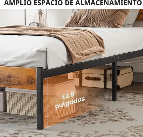 Vista 4 de Sweetcrispy Base de cama de plataforma de metal tamaño individual – Base de colchón con cabecera y estribo, no necesita somier, con soporte