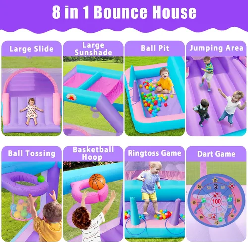 Vista 5 de Inflatable Bounce House with Blower, Jumping Castle for 5 Kids